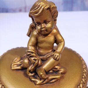 Vintage Ganz Gold Resin Ornate Cherub Heart Box Victorian Decor Romantic